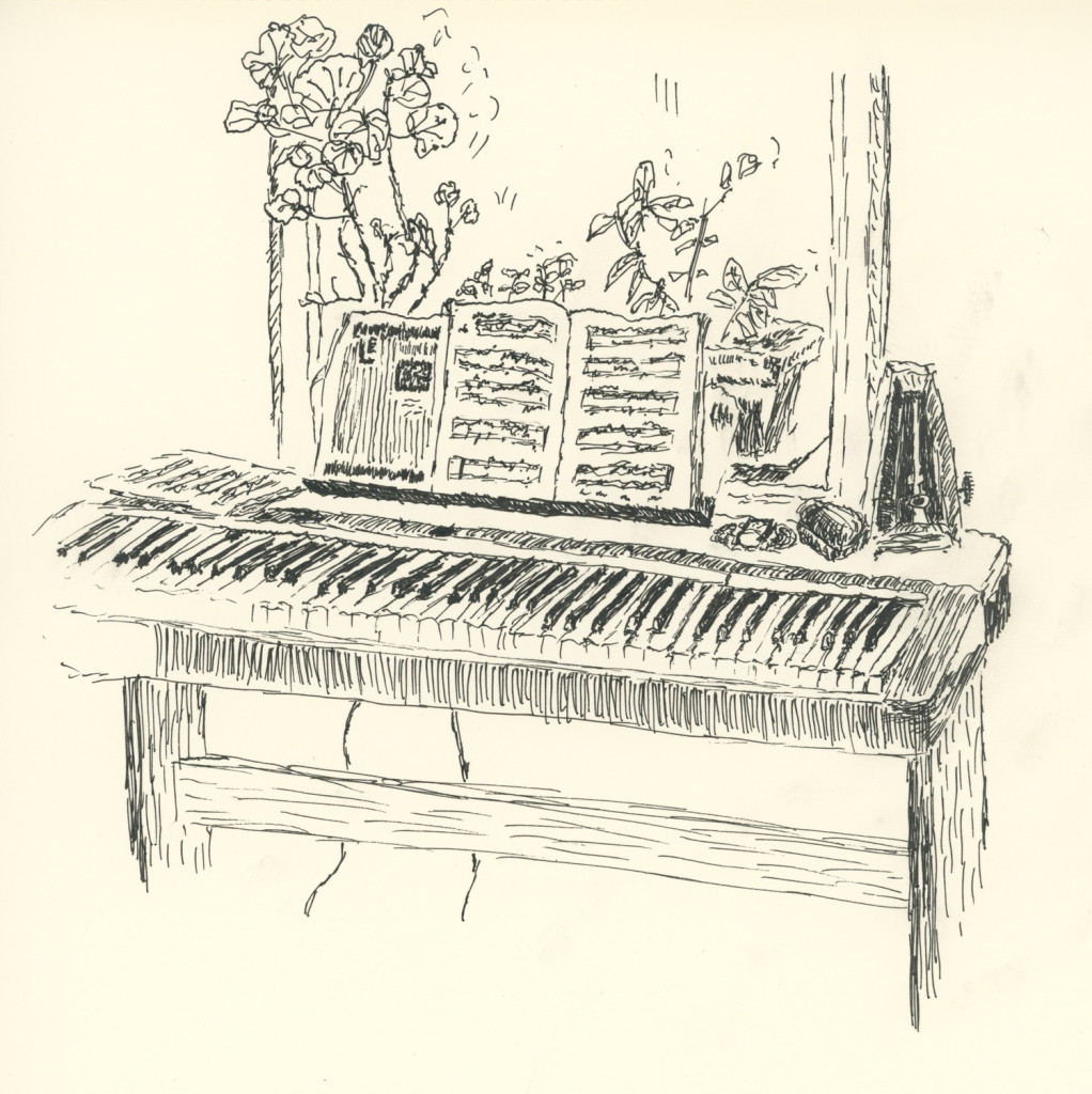 Electric piano and window boxes, drawing by Caleb Crain, 21 OCtober 2015