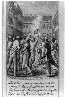 Daniel Chodowiecki's 1784 engraving of a 1764 protest of the Stamp Act in Boston Daniel Chodowiecki's 1784 engraving of a 1764 protest of the Stamp Act in Boston