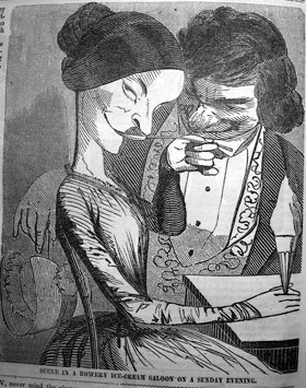 Scene in a Bowery Ice-Cream Saloon on a Sunday Evening, Yankee Notions 1:184, May 1852 Scene in a Bowery Ice-Cream Saloon on a Sunday Evening, Yankee Notions 1:184, May 1852