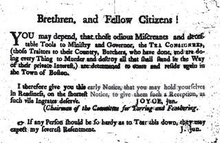 Joyce, Junior's handbill, 15 January 1774, from Albert Matthews, 'Joyce, Jun.' C.S.M. Publications 8: 88